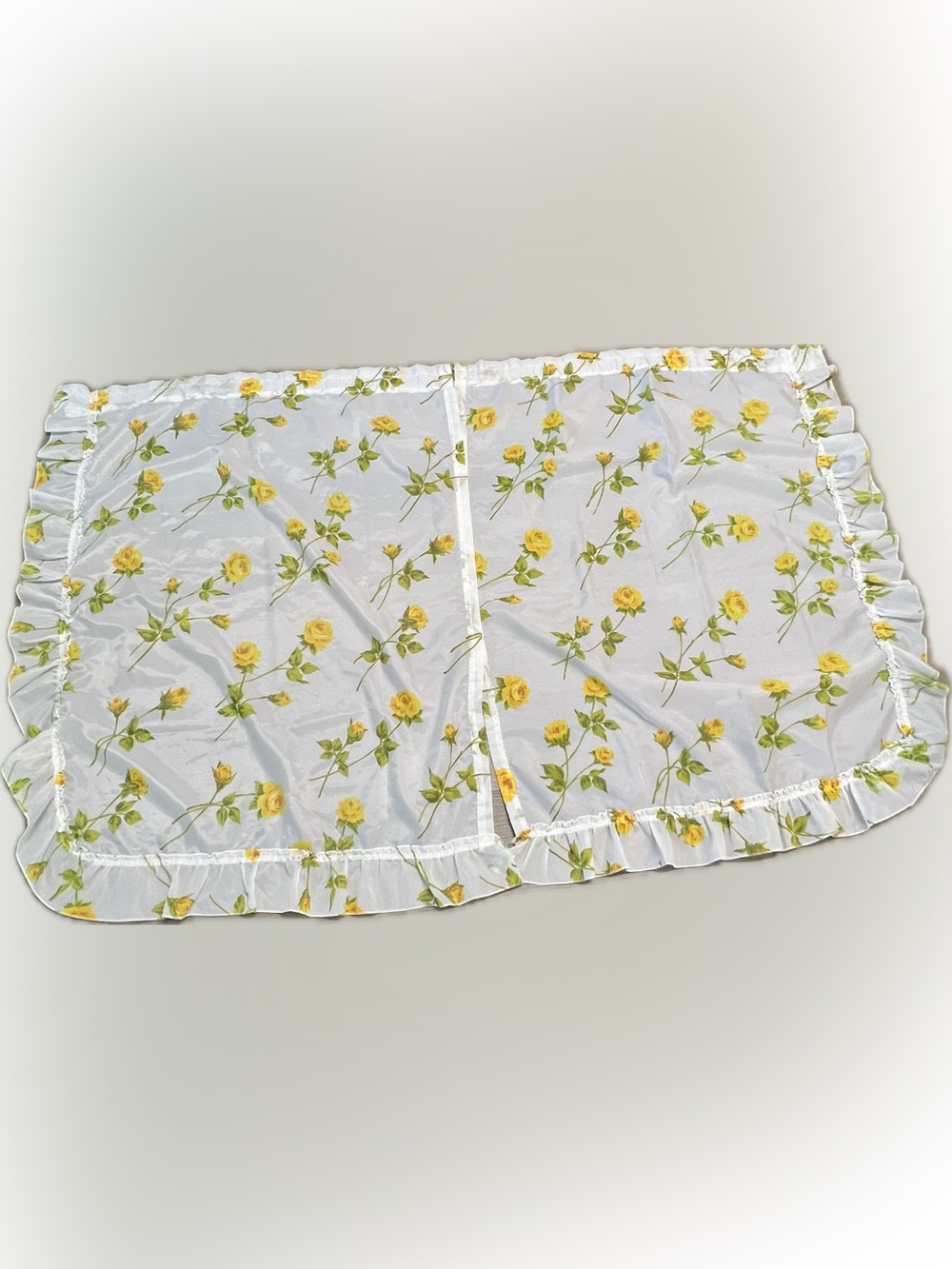 Vintage Sheer Yellow Rose Floral Ruffle Curtains Set Drapes Accent Decor Retro